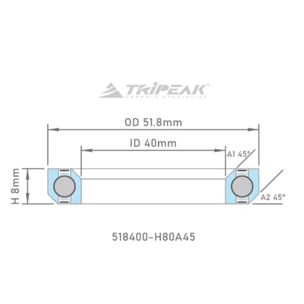 Tripeak styrfittingsleje 51.8 x 40 x 8 – 36/45