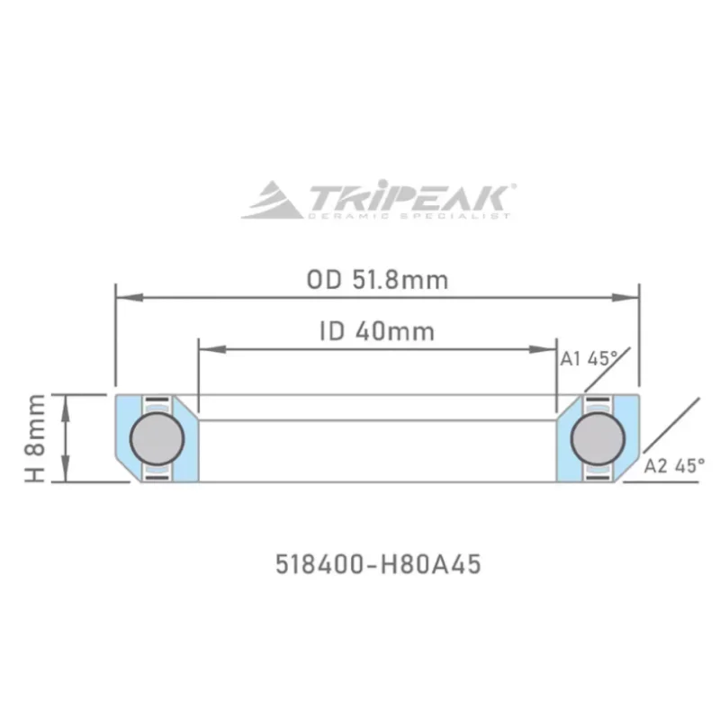 Tripeak styrfittingsleje 51.8 x 40 x 8 – 45/45 - black oxide coating