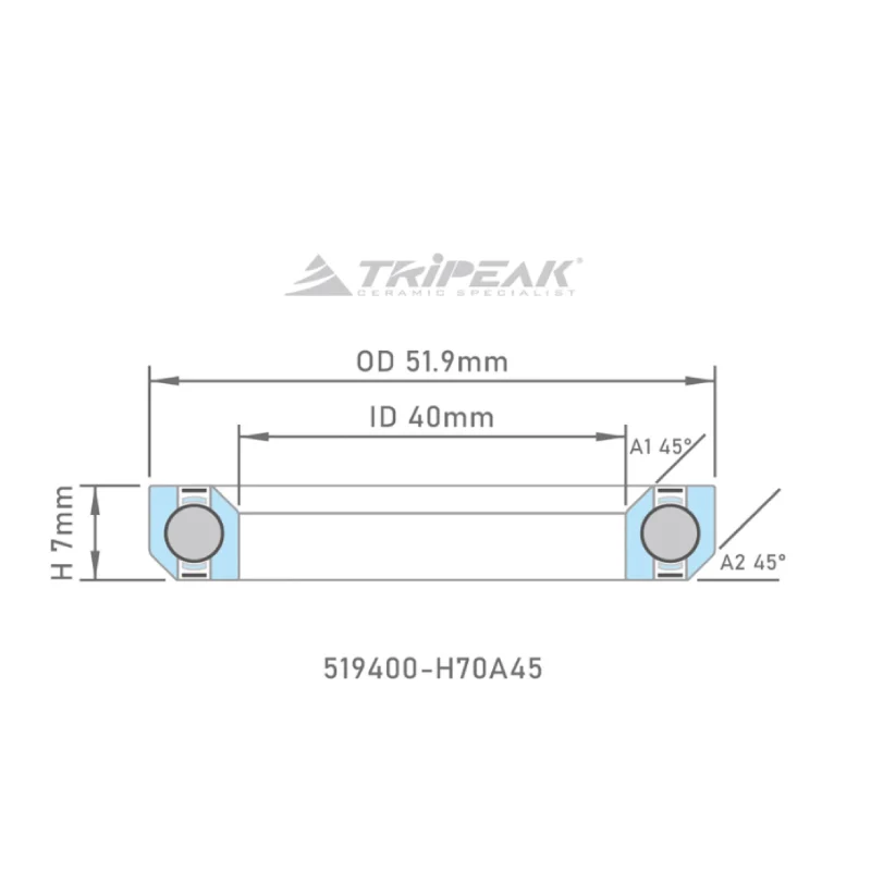 Tripeak styrfittingsleje 51.9 x 40 x 7 – 45/45