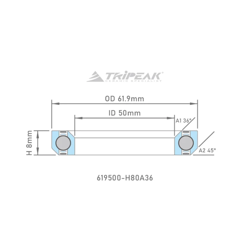 Tripeak styrfittingsleje 61.9 x 50 x 8 – 36/45